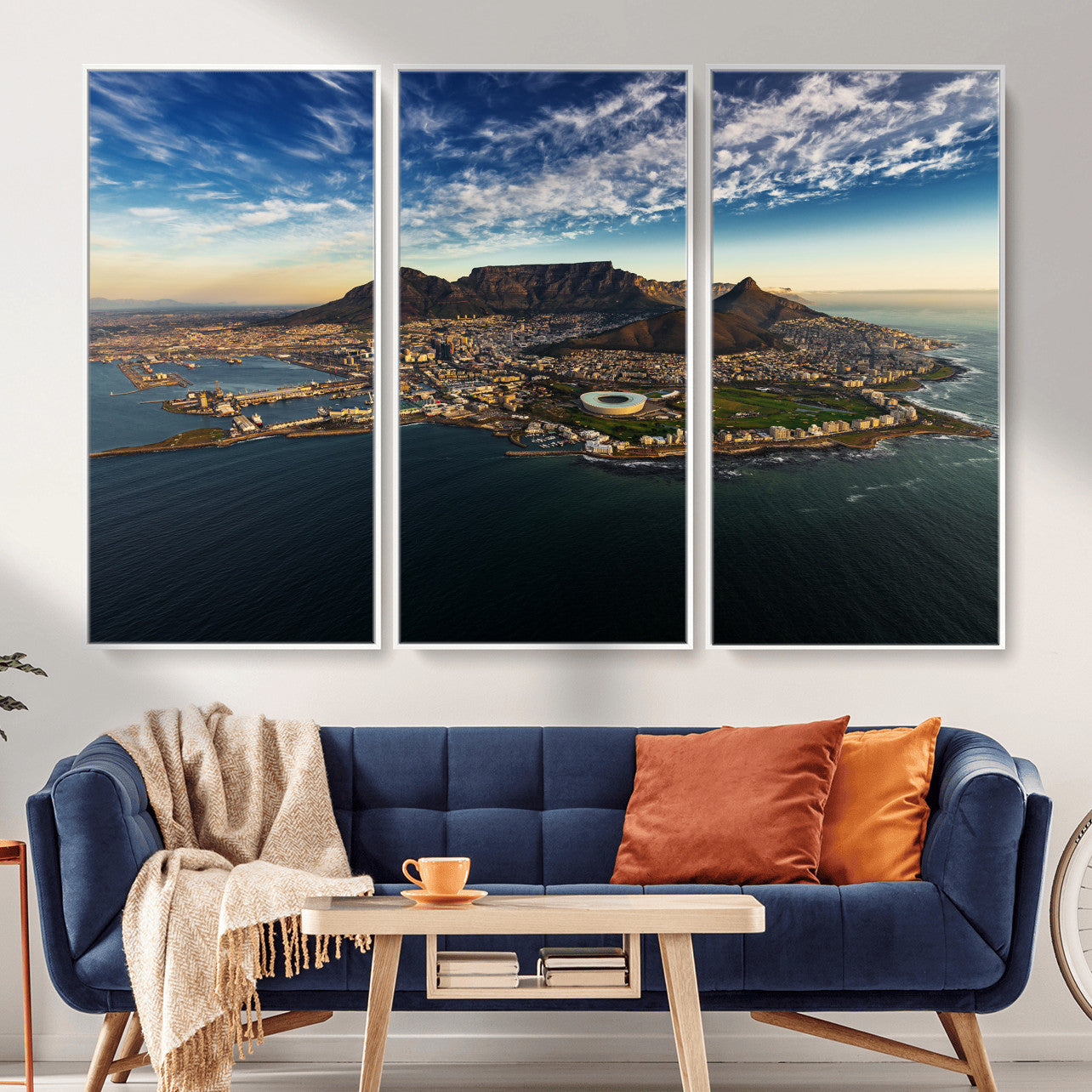14654591-MGV-CV-36X24 - Cape Town Skyline Wall Art Canvas Print – Table Mountain Coastal Cityscape Artwork for Modern Office Decor