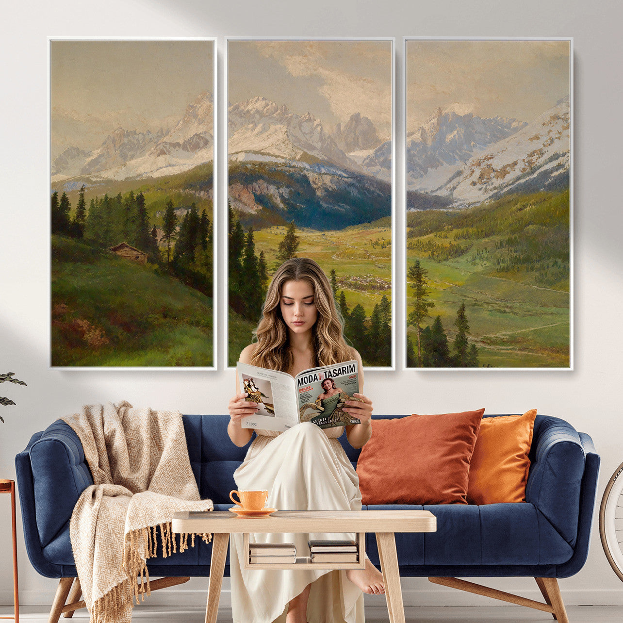 23120262-MGV-CV-36X24 - Konrad Petrides Sexten Village Canvas Print, Alpine Mountain Valley Painting, Dolomites Landscape Art
