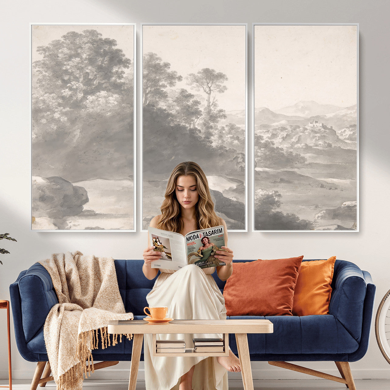 33041209-MGV-CV-36X24 - Van Poelenburch Landscape Canvas Wall Art — Dutch Golden Age Gray Wash Drawing Print | Baroque Italianate Nature Decor | Old Master Classic Gift