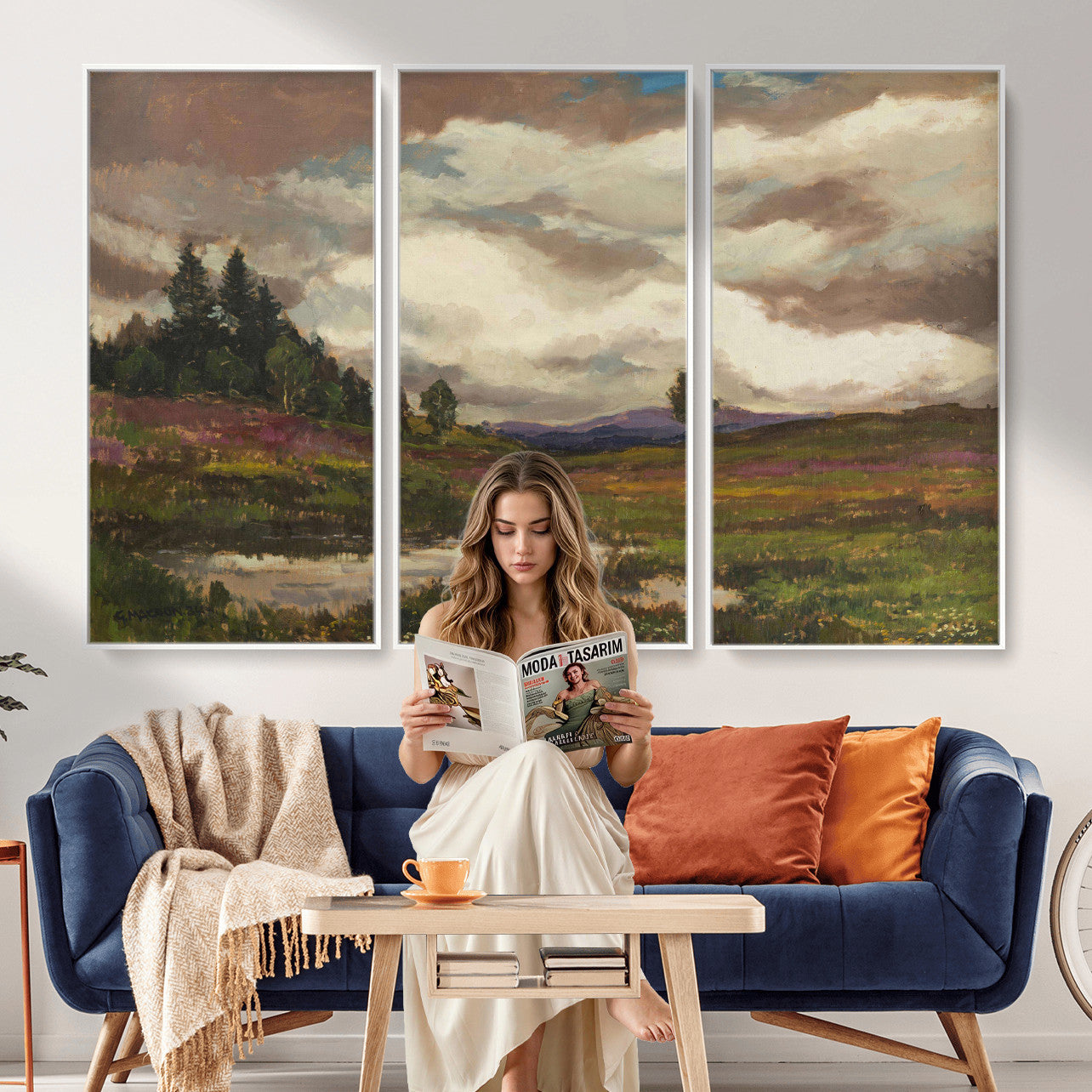 96795851-MGV-CV-36X24 - Gustav Macoun Heathland Canvas Print, Czech Landscape Oil Painting Reproduction, Purple Heather Moorland Art, Vintage European Nature Decor