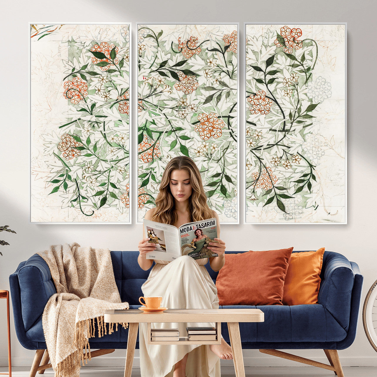 17622011W-MGV-CV-36X24 - William Morris Jasmine Flower Wall Art Canvas Print, Botanical Floral Canvas Print, Vintage Cottagecore Wall Decor, Framed Nature Artwork Ready to Hang