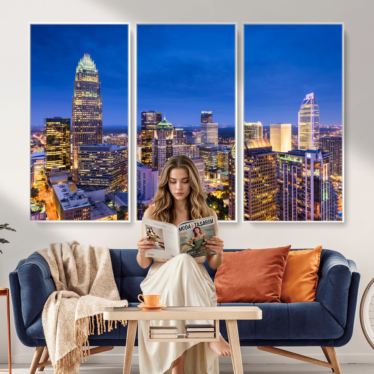 74382190-MGV-CV-36X24 - Charlotte Skyline Canvas Wall Art Print – North Carolina Cityscape Photography Print