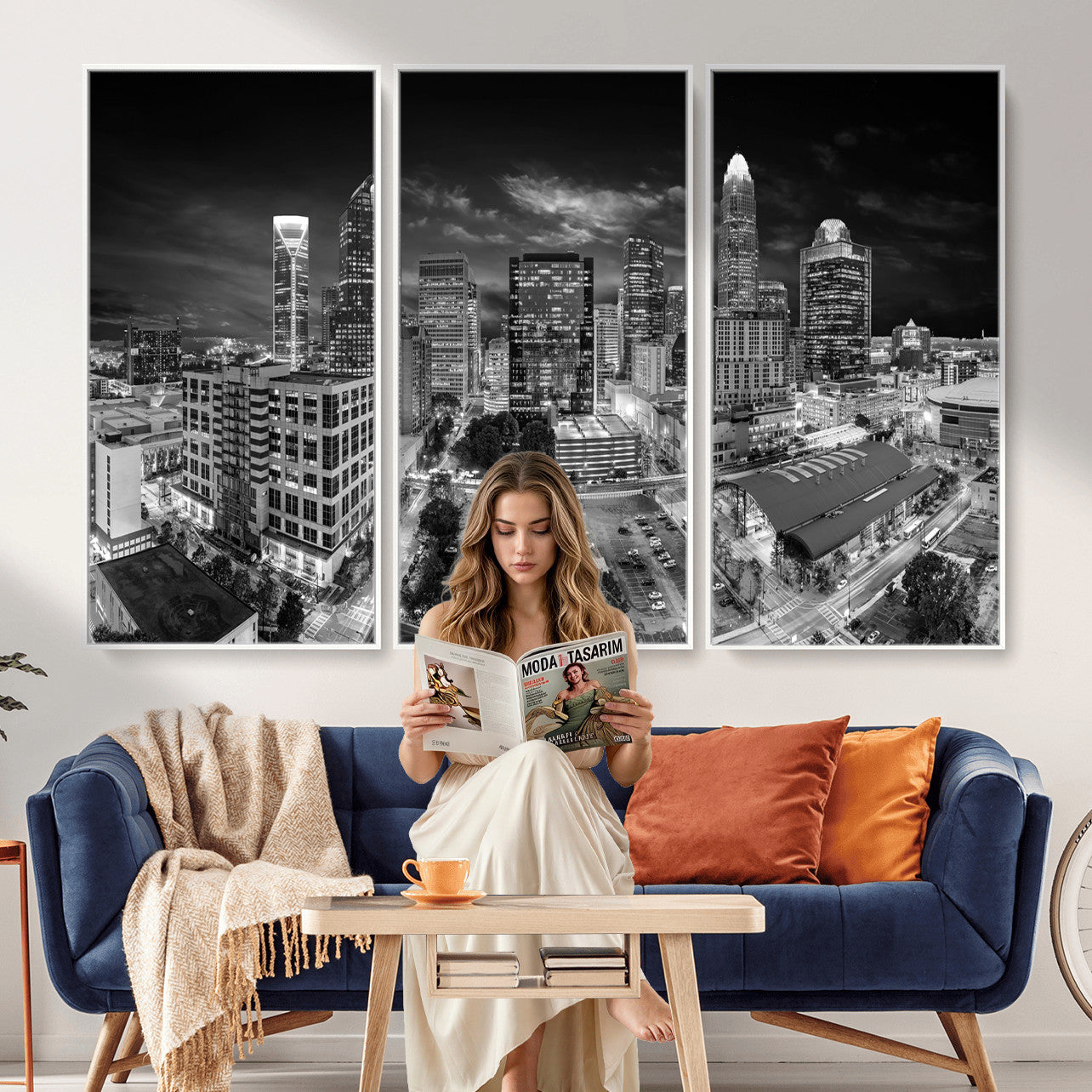 60105075-MGV-CV-36X24 - Charlotte Skyline Canvas Wall Art Print – North Carolina Cityscape Photography Print