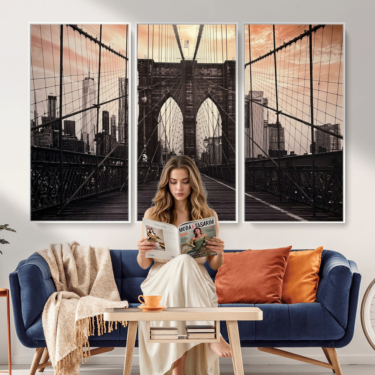 93226664-MGV-CV-36X24 - Brooklyn Bridge Canvas Wall Art, New York City Skyline Photography Print, NYC Landmark Urban Decor Artwork