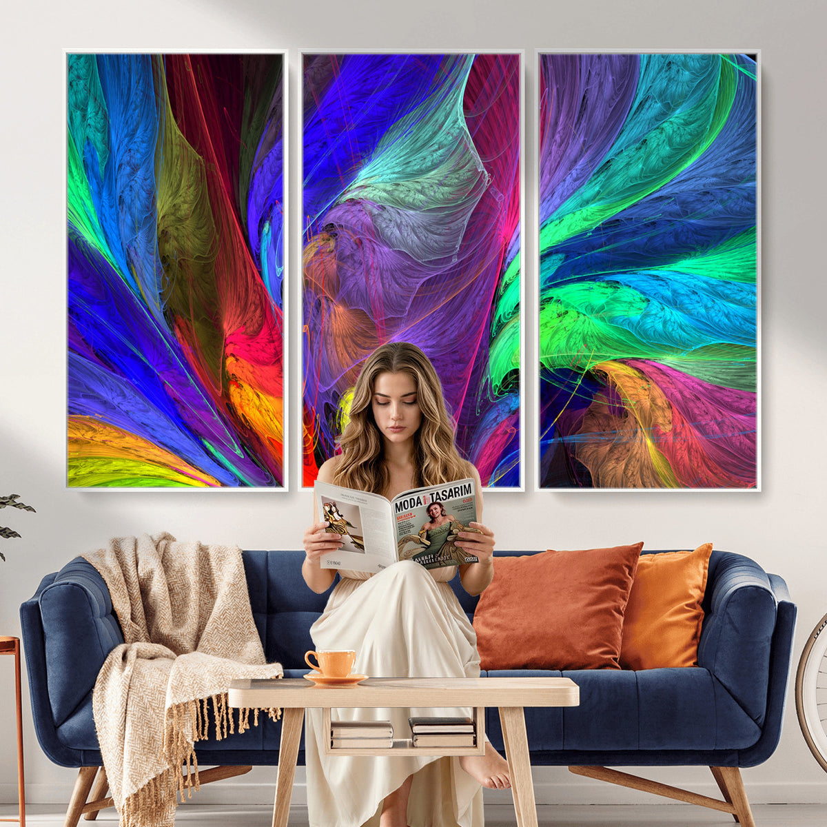 376925791-MGV-CV-36X24 - Colorful Abstract Canvas Wall Art, Rainbow Swirl Fractal Print, Bold Multicolor Living Room Decor, Vibrant Energy Art, Large Abstract Wall Art