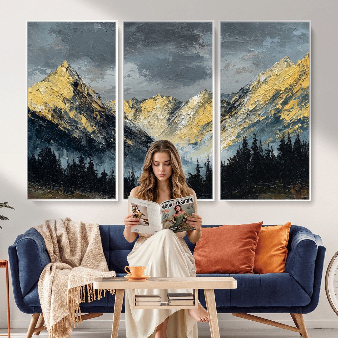 86912101-MGV-CV-48X32-3P - Abstract Mountain Wall Art Canvas Print Modern Landscape Painting Print