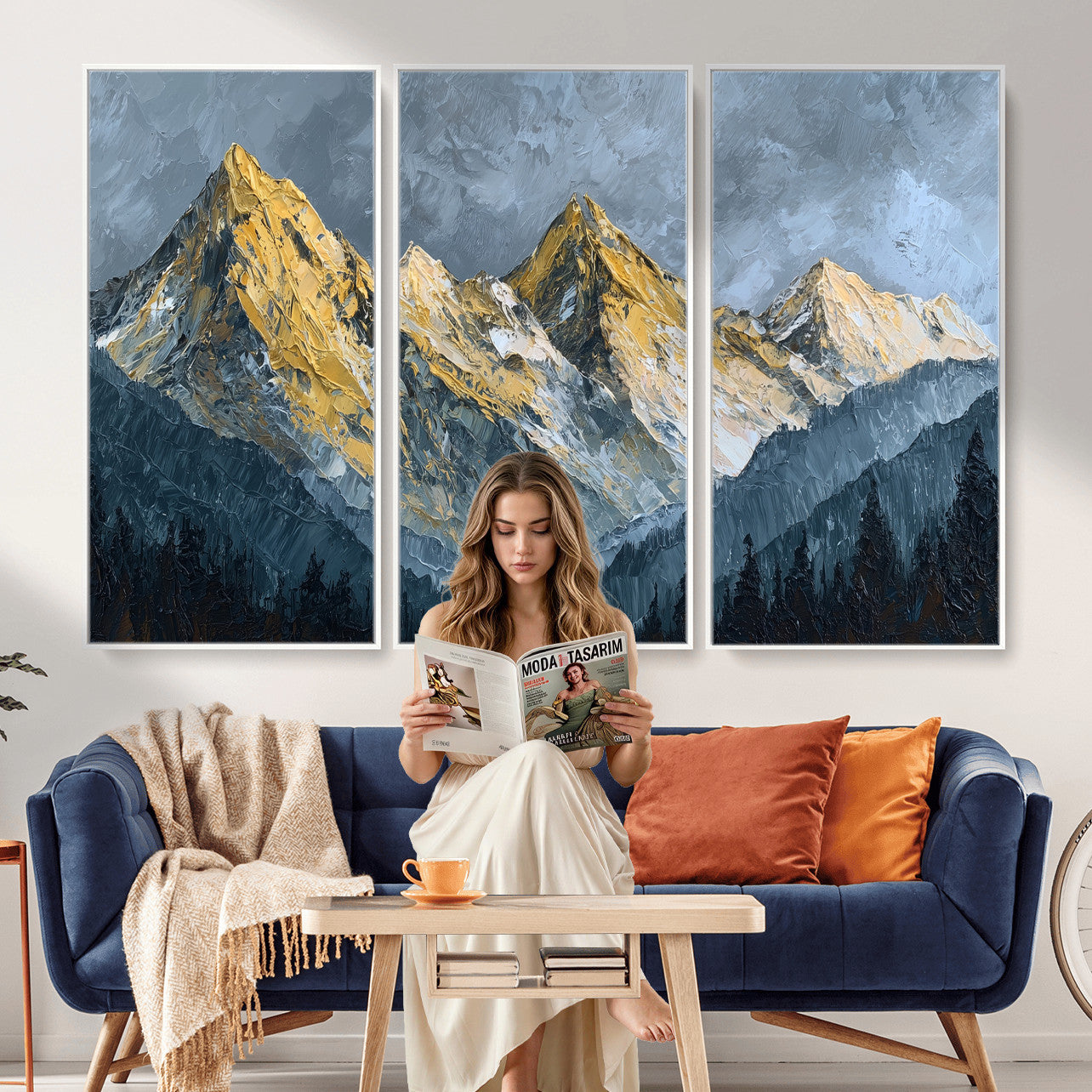 50821961-MGV-CV-48X32-3P - Abstract Mountain Wall Art Canvas Print Modern Landscape Painting Print