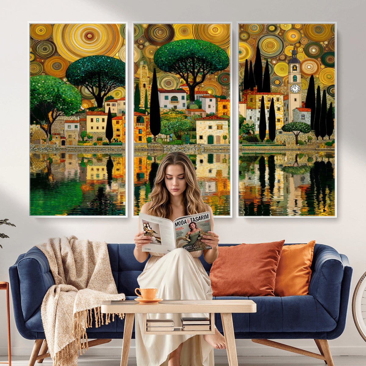 93010897-MGV-CV-36X24 - Gustav Klimt Golden Cityscape Wall Art Canvas Print,