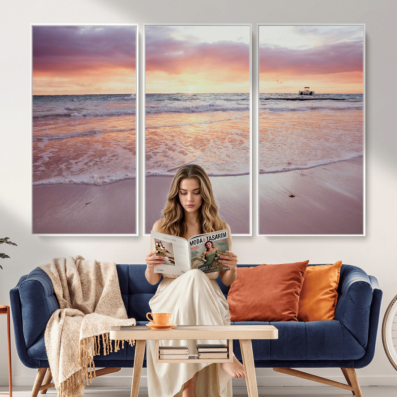 44765395-MGV-CV-36X24 - Beach Sunset Canvas Wall Art Print, Ocean Waves Landscape, Coastal Photography, Seascape Wall Decor, Ready to Hang
