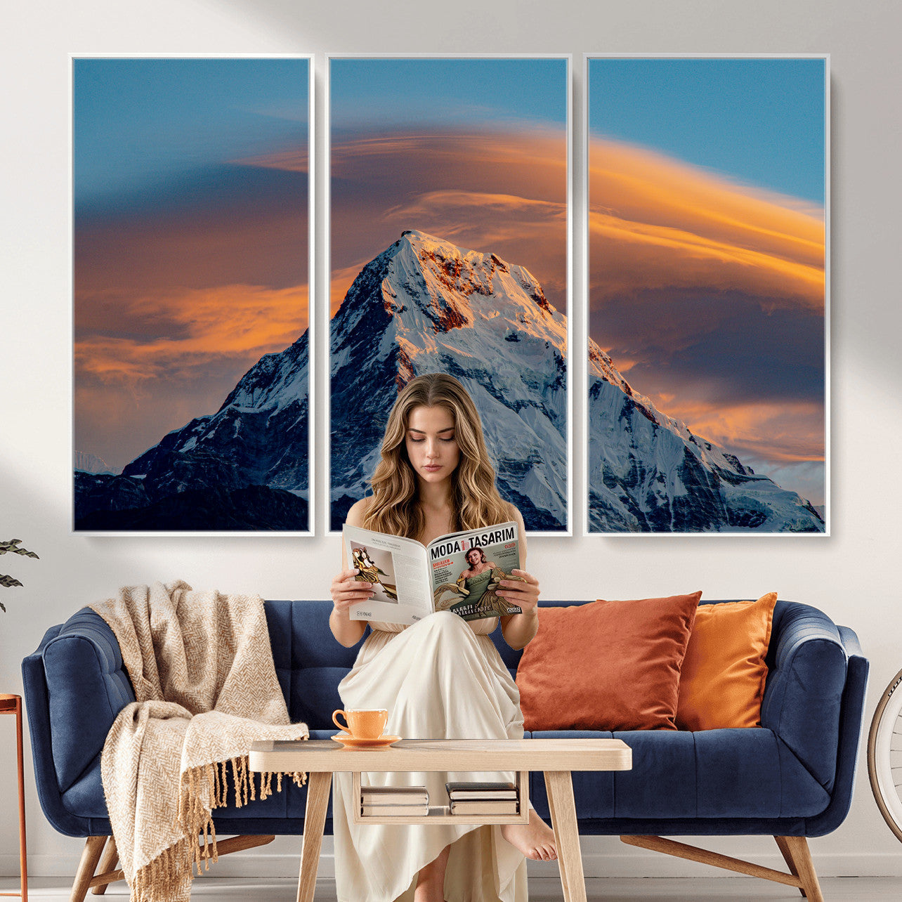 73810927-MGV-CV-36X24 - Snow Mountain Canvas Wall Art Print, Alpine Peak Landscape, Winter Nature Photography, Large Mountain Decor, Ready to Hang