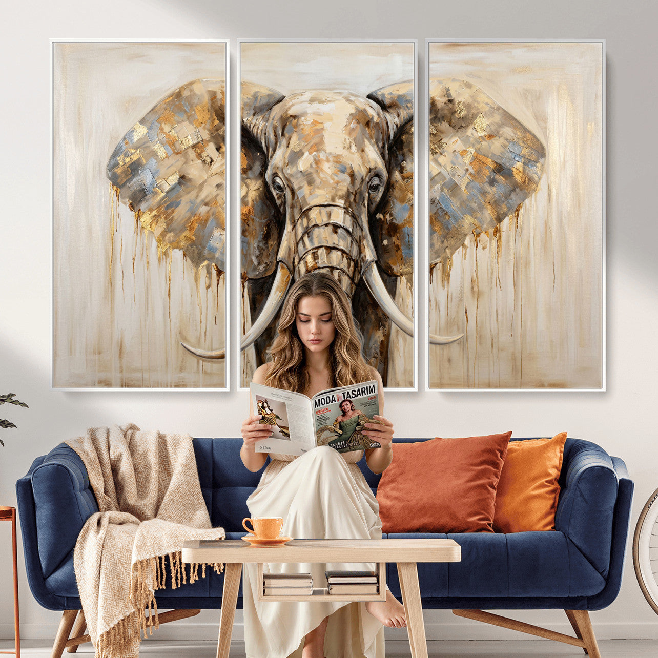 95819221-MGV-CV-36X24 - Gold Leaf Elephant Canvas Wall Art Abstract African Wildlife Painting Print