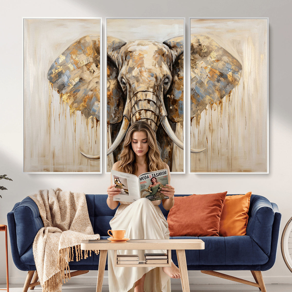 95819221-MGV-CV-36X24 - Gold Leaf Elephant Canvas Wall Art Abstract African Wildlife Painting Print