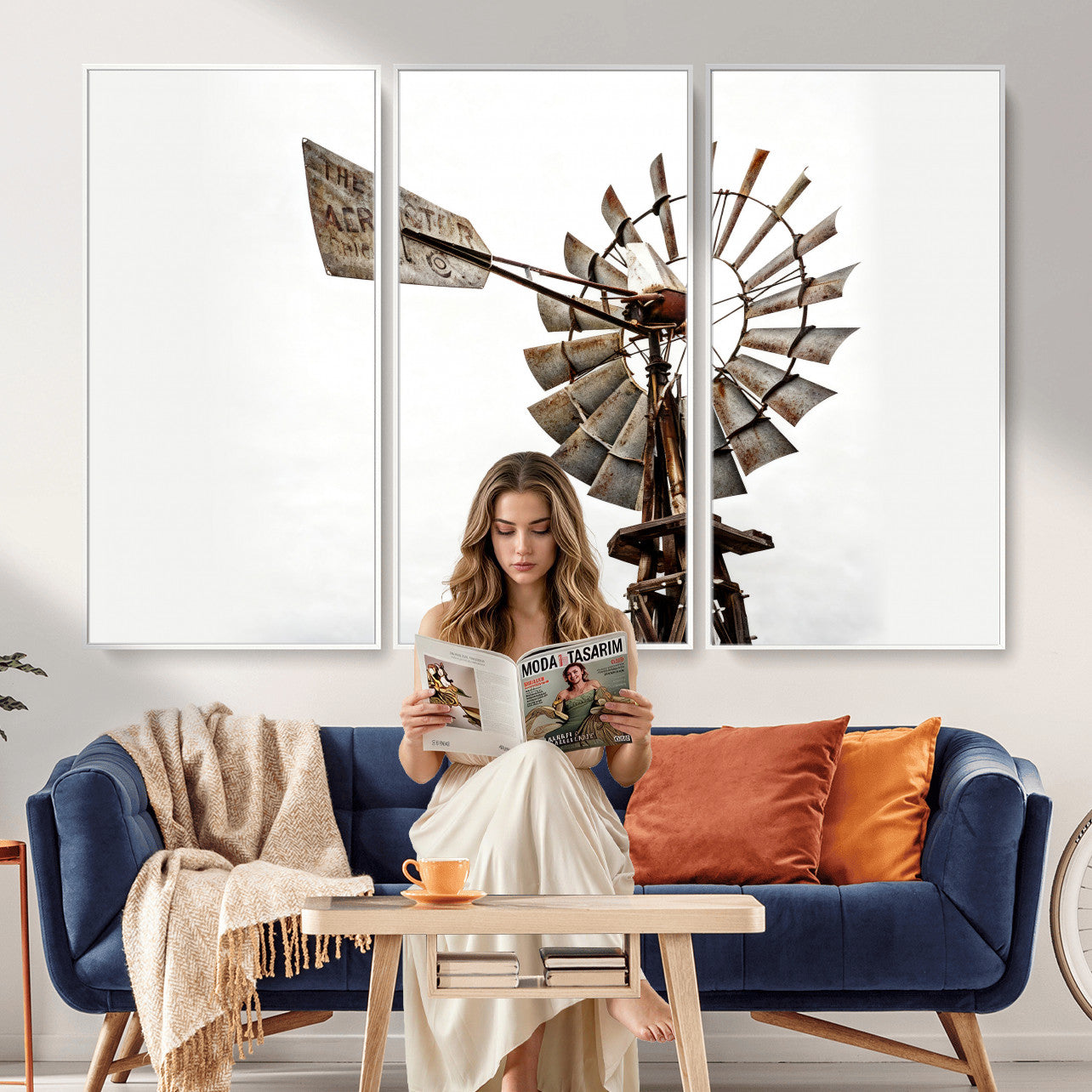 99806928-MGV-CV-36X24 - Rustic Farmhouse Windmill Canvas Wall Art Vintage Western Farmhouse Print