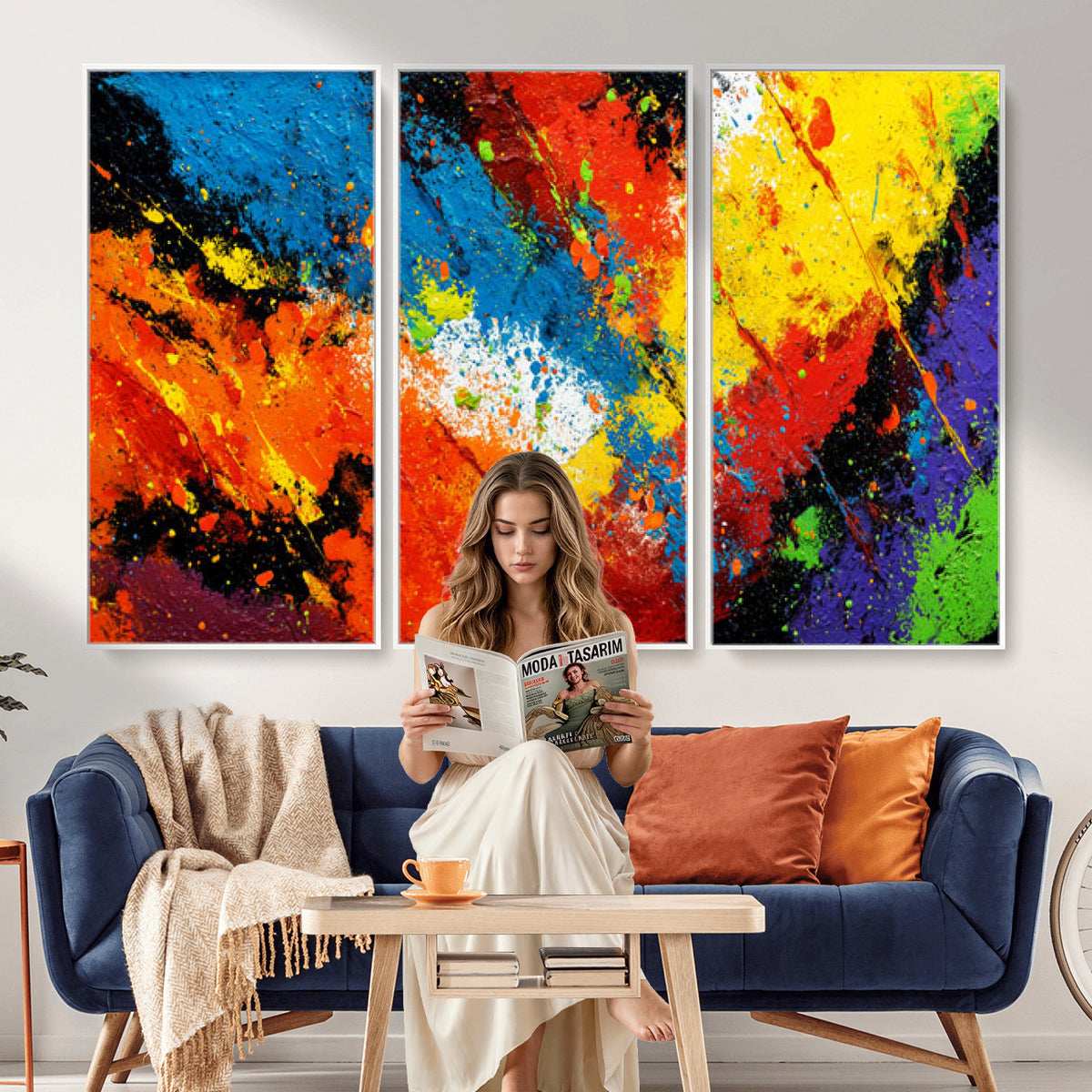 74888753-MGV-CV-36X24 - Vibrant Blue Abstract Canvas Wall Art Colorful Impasto Oil Painting Print