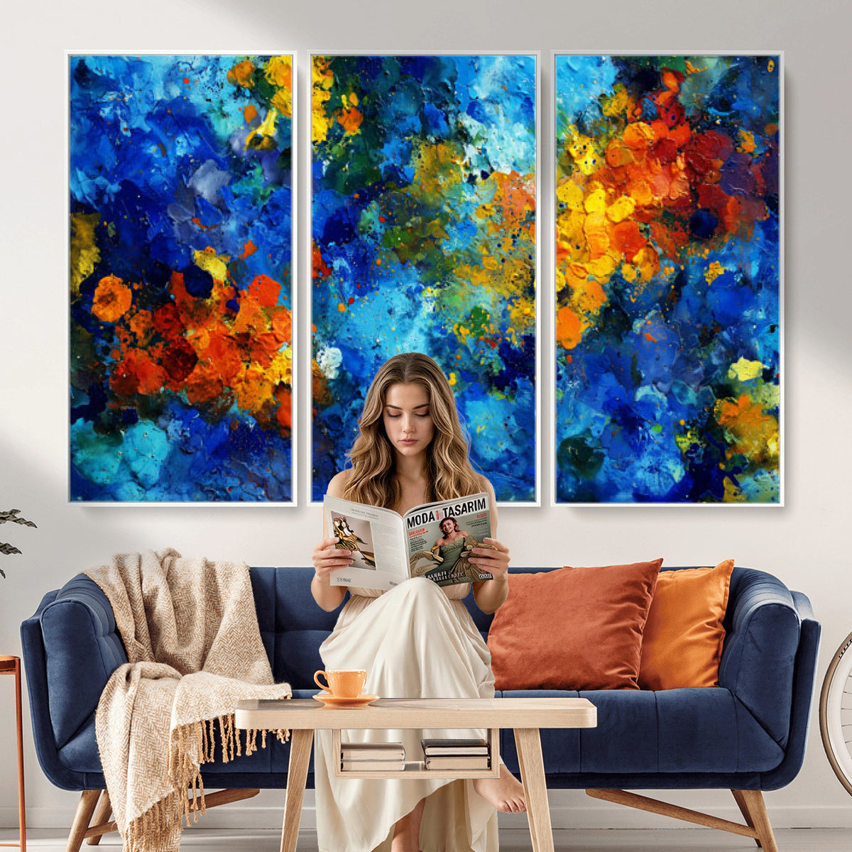52431611-MGV-CV-36X24 - Vibrant Blue Abstract Canvas Wall Art Colorful Impasto Oil Painting Print