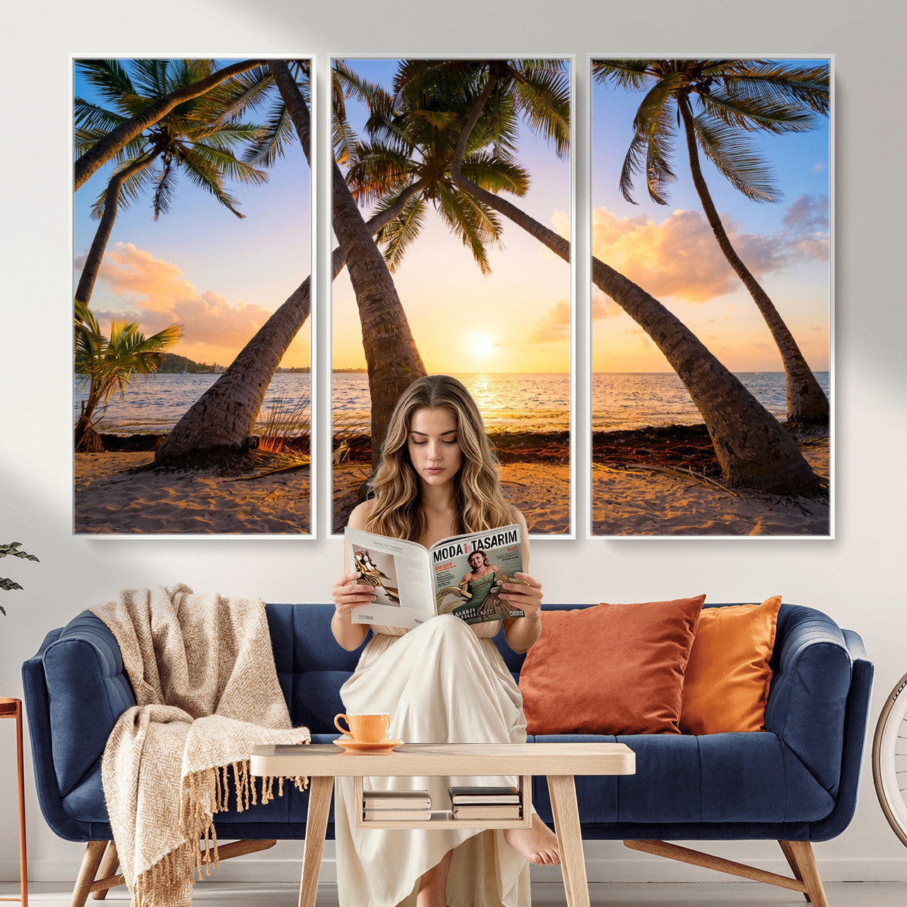 75123213-MGV-CV-36X24 - Tropical Island Coconut Palm Trees Sunset Wall Art Canvas Print - Turquoise Beach Print for Nautical Home Decor