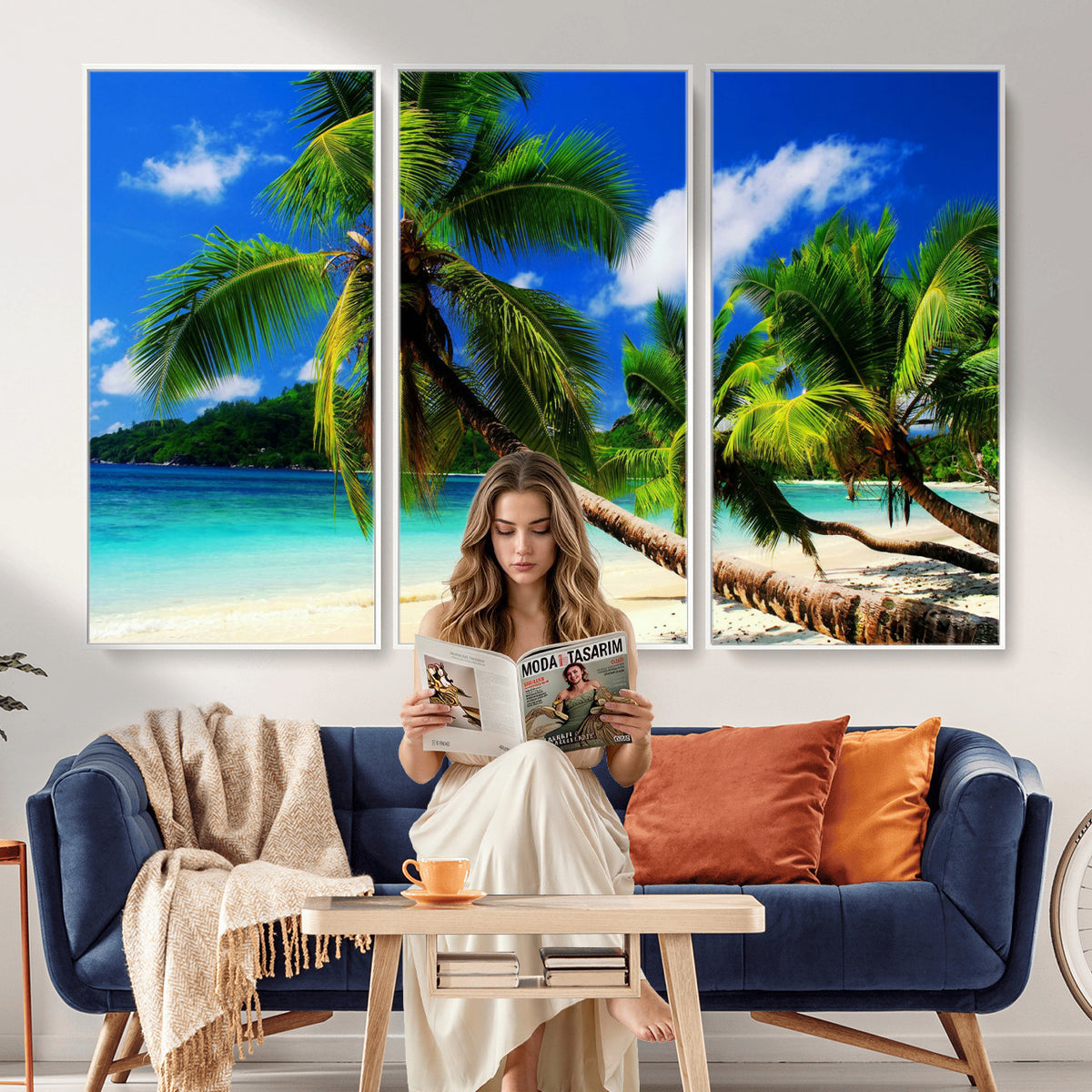 67049818-MGV-CV-36X24 - Tropical Island Coconut Palm Trees Wall Art Canvas Print - Turquoise Beach Print for Lake Home Decor