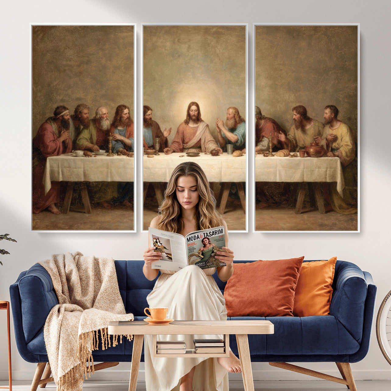 50761248-MGV-CV-36X24 - The Last Supper of Jesus Christ Wall Art Canvas Print - Classical Christian Faith Home Decor