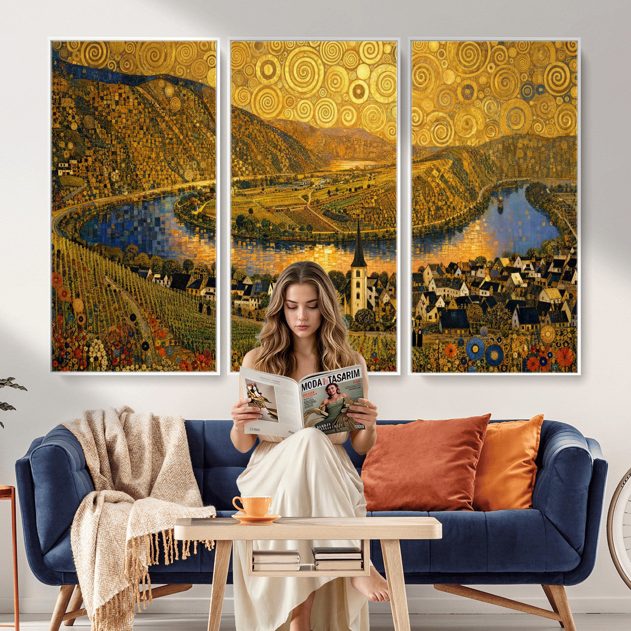 33713008-MGV-CV-36X24 - Gustav Klimt Style Mosel City Wall Art Canvas Print