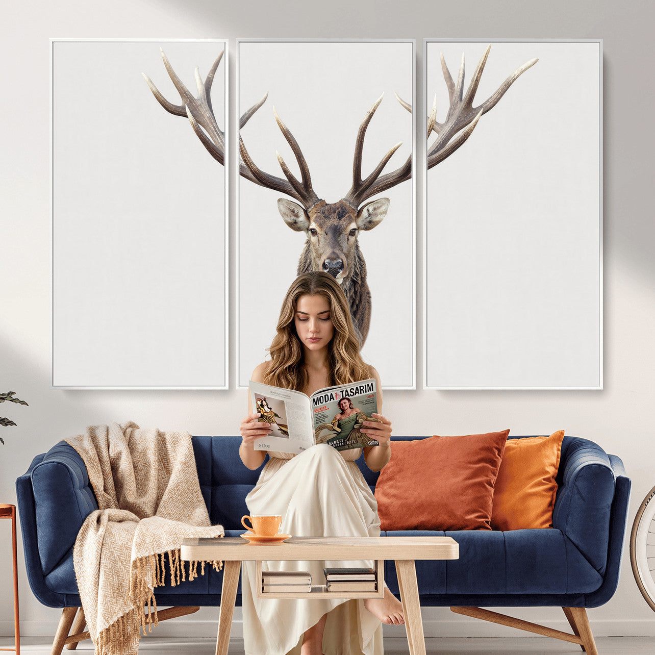 840173GY-MGV-CV-36X24 - Majestic Red Deer Canvas Wall Art – Stag Antlers Horns Print, Wildlife Hunting Poster, Rustic Cabin Lodge Decor