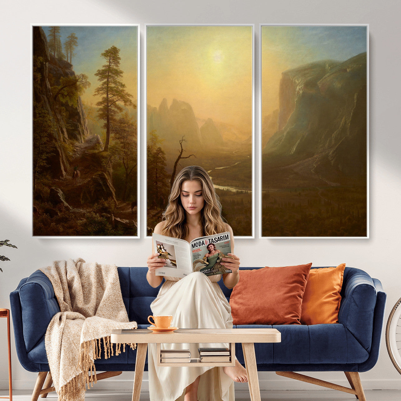 32350988-MGV-CV-36X24 - Albert Bierstadt Among the Sierra Nevada California Yosemite Wall Art Canvas Print, Classic Fine Art Painting Print