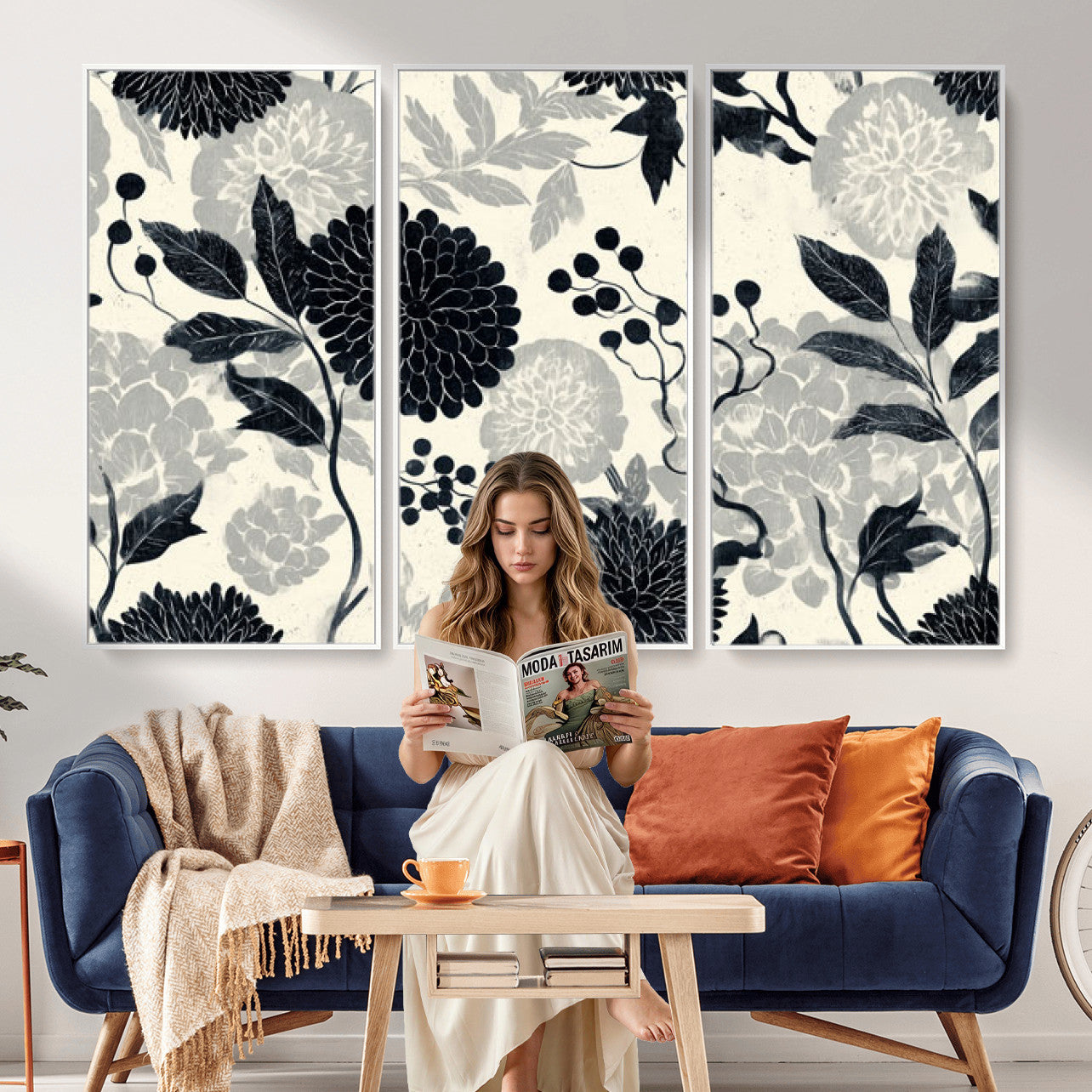 61524791-MGV-CV-36X24 - Vintage Black Chrysanthemum Wall Art Canvas Print, Monochrome Dhalia Floral Painting Print