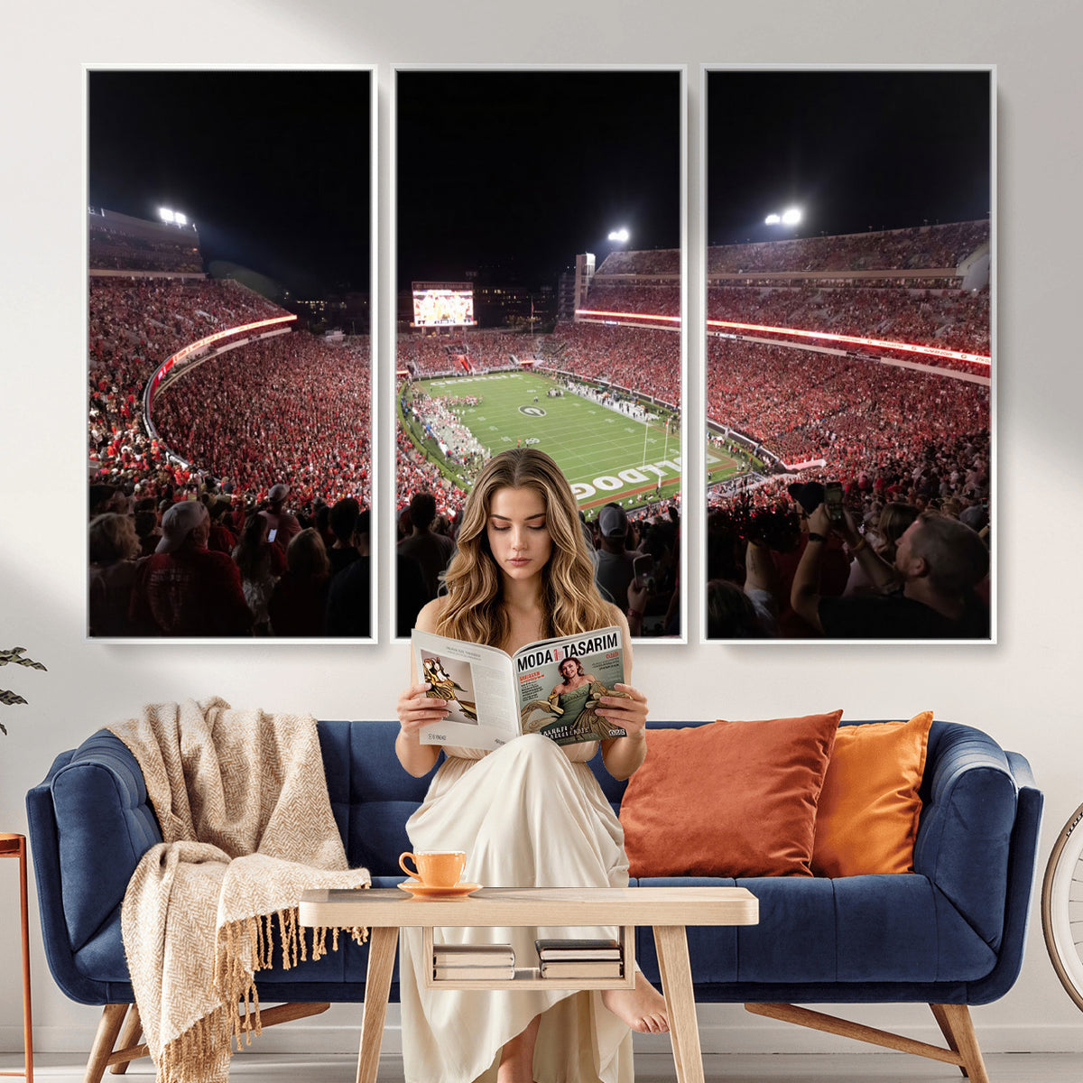 50587166-_Poster-30x20 - Sanford Stadium Georgia Bulldogs Canvas Print 3 Piece Framed Wall Art Extra Large Floating Frame Sports Poster Made in USA