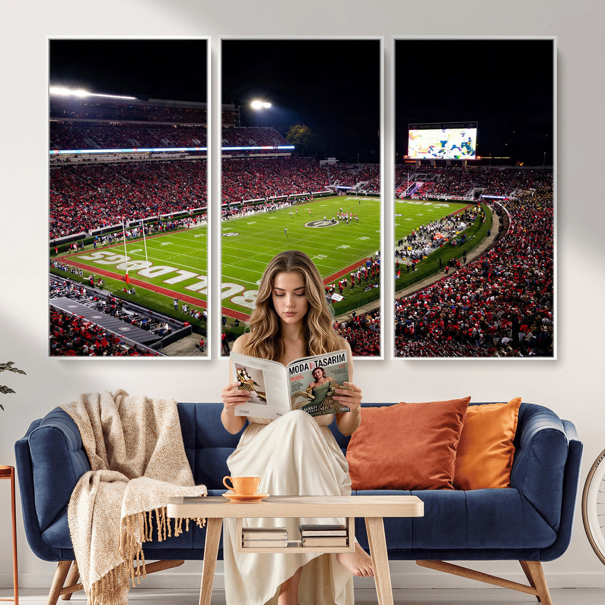 73520603-_Poster-30x20 - Georgia Bulldogs Sanford Stadium Canvas Print 3 Piece Framed Wall Art Extra Large Floating Frame Nature Poster Made in USA