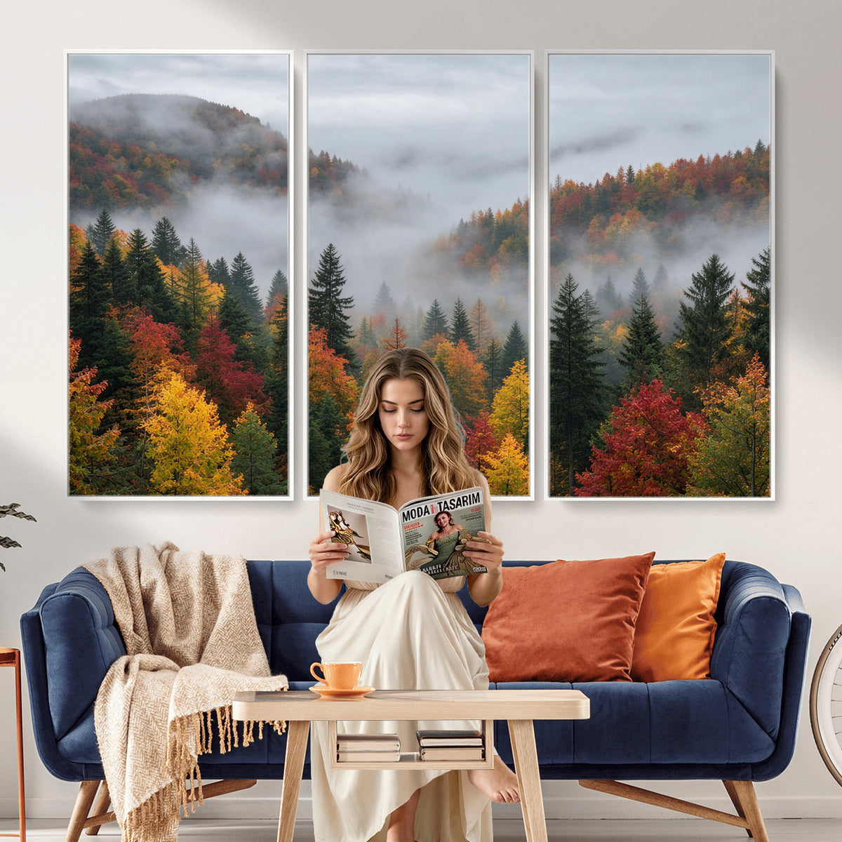 47877083-_Poster-30x20 - Fall Forest Misty Mountain Canvas Print Smoky Mountain Landscape Wall Art Autumn Trees Nature Poster Printing