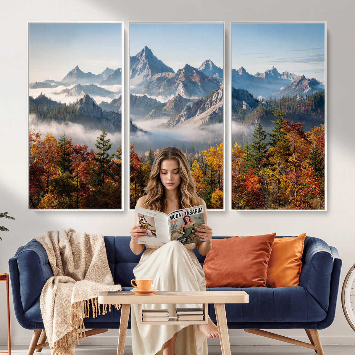 38847944-MGV-TP-30X20 - Majestic Mountain Peak Canvas Wall Art - Panoramic Autumn Forest Fog Landscape Print
