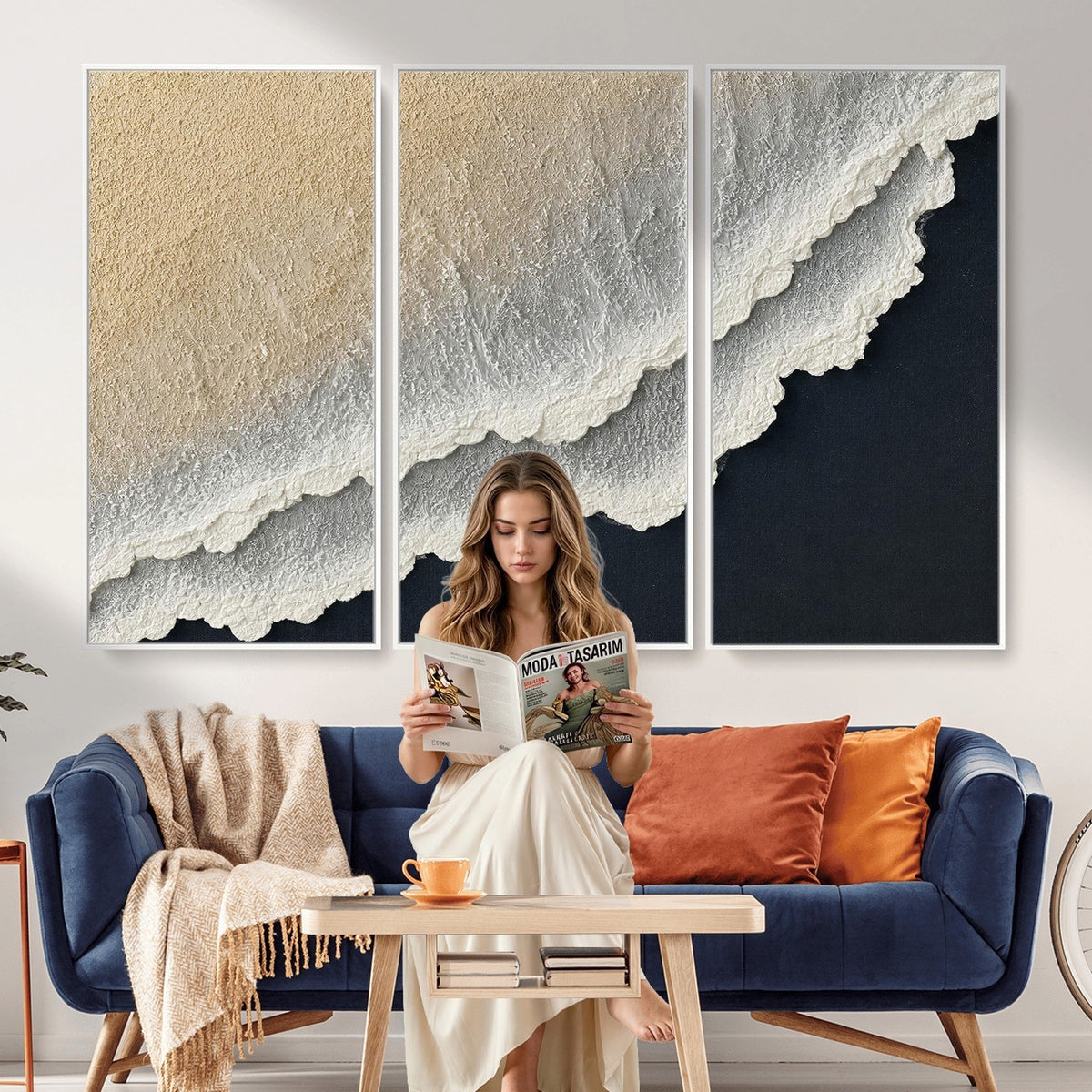 32969959-MGV-CV-24X16 - Abstract Ocean Wave Canvas Wall Art, Coastal Beach Wall Decor for Living Room