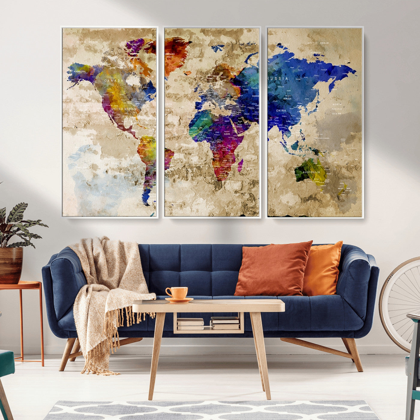 MGV-FC-48X32-3P - World Map Wall Art Canvas Print for Home and Office Decor