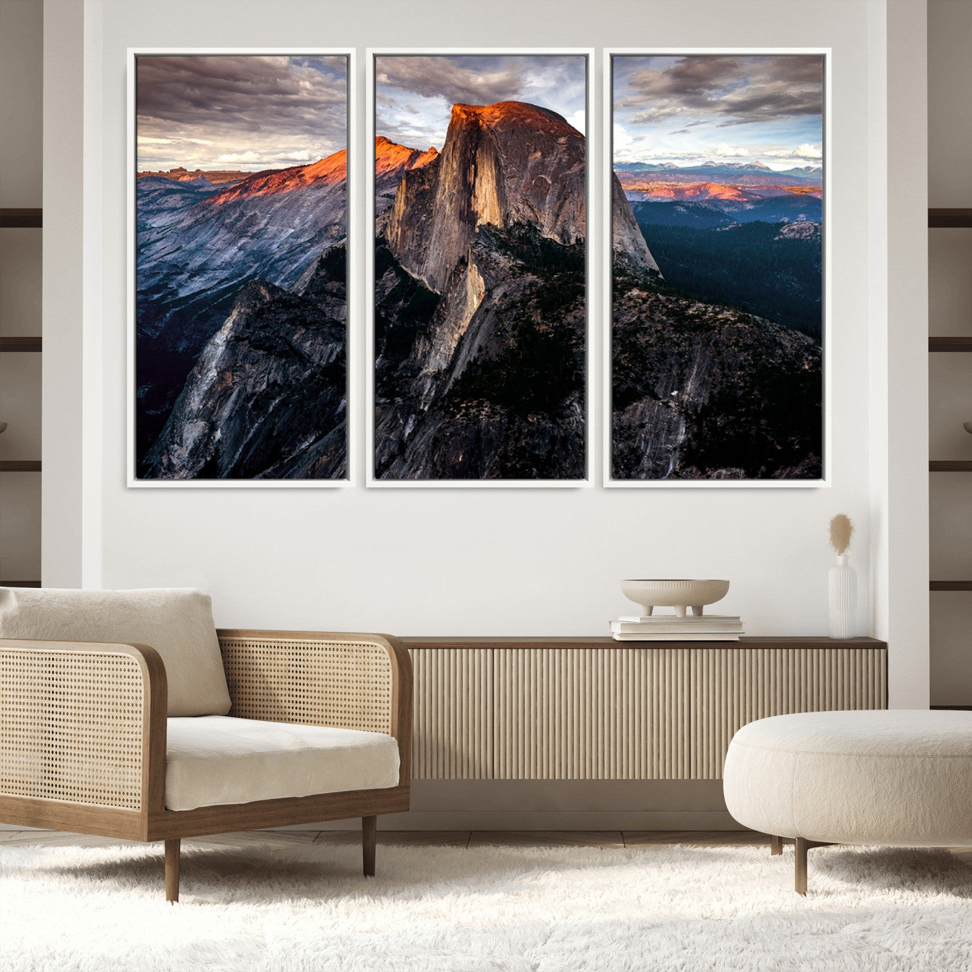 20714-MGV-FC-60X40-3P_White-Half Dome Wall Art Print - Yosemite Majestic Triptych Landscape Print – National Park Nature Decor for Living Room or Office – Ready to Hang