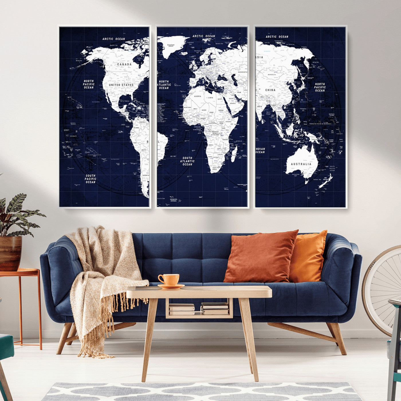 MGV-FC-48X32-3P - World Map Wall Art Canvas Print for Home and Office Decor