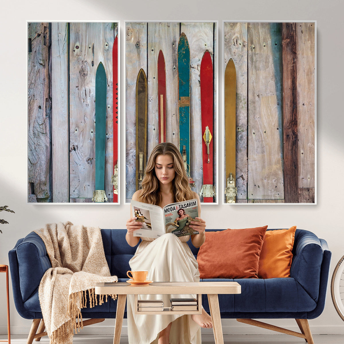 30640-MGV-CV-36X24 - Vintage Wooden Weathered Skis in Front of an Old Barn Wall Art Canvas Print