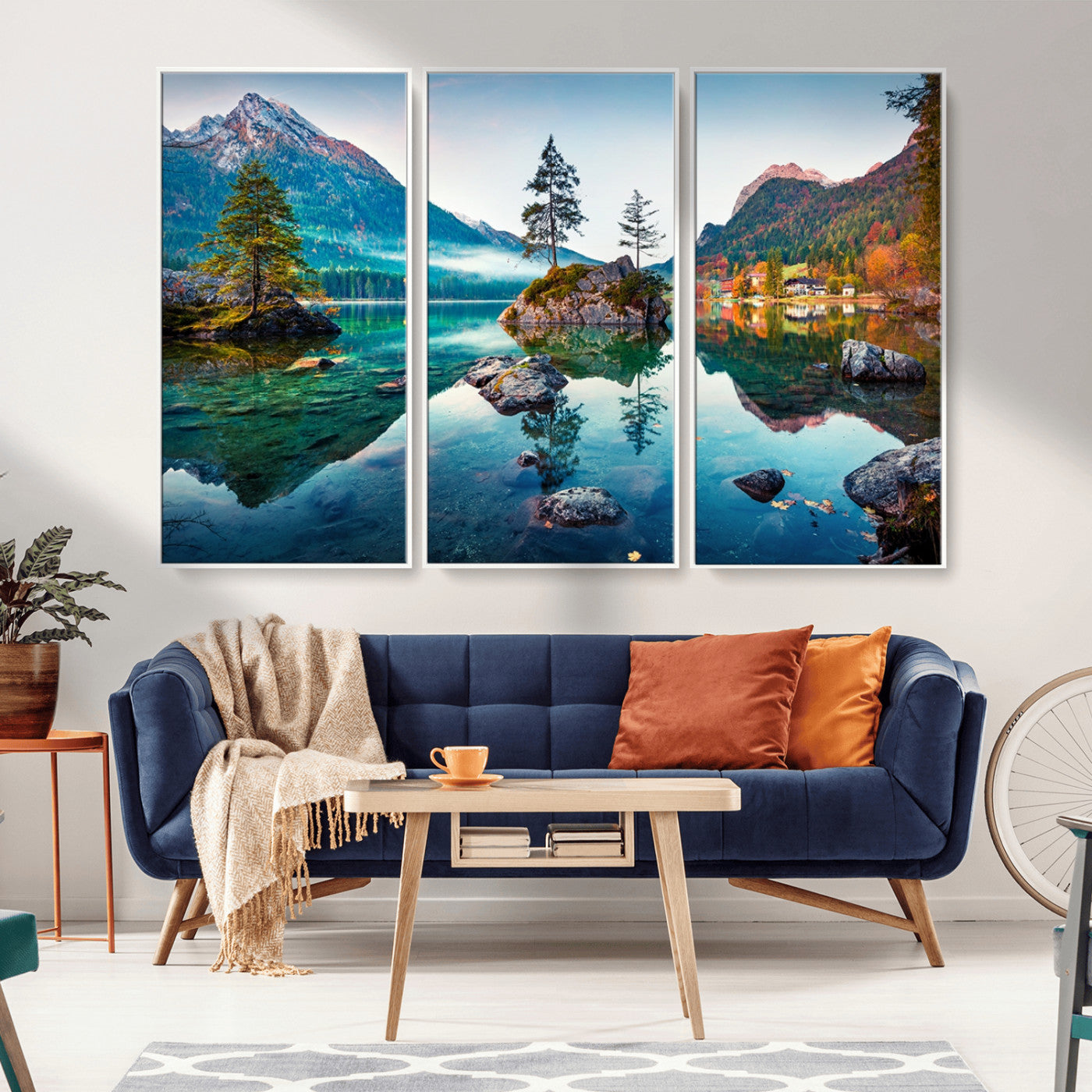 -Crystal Clear Lake Wall Art | Mountains Wall Art Canvas | 3 Panel Large Landscape Print for Dining
