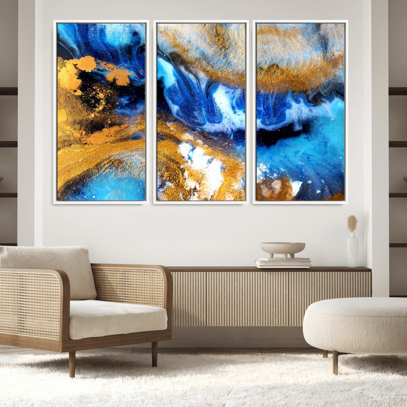 42100-MGV-FC-60X40-3P_White-Blue Orange Marble Fluid Effect Canvas Wall Art Print