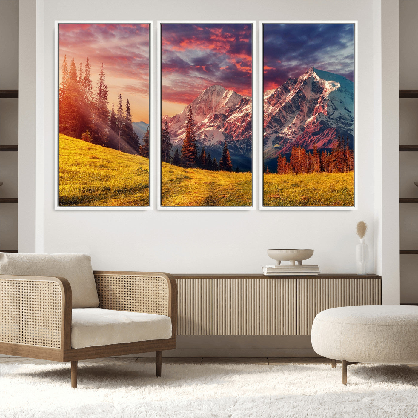 48448-MGV-FC-48X32-3P_White-Mountain and Daylight Red Sunset Wall Art Canvas Print