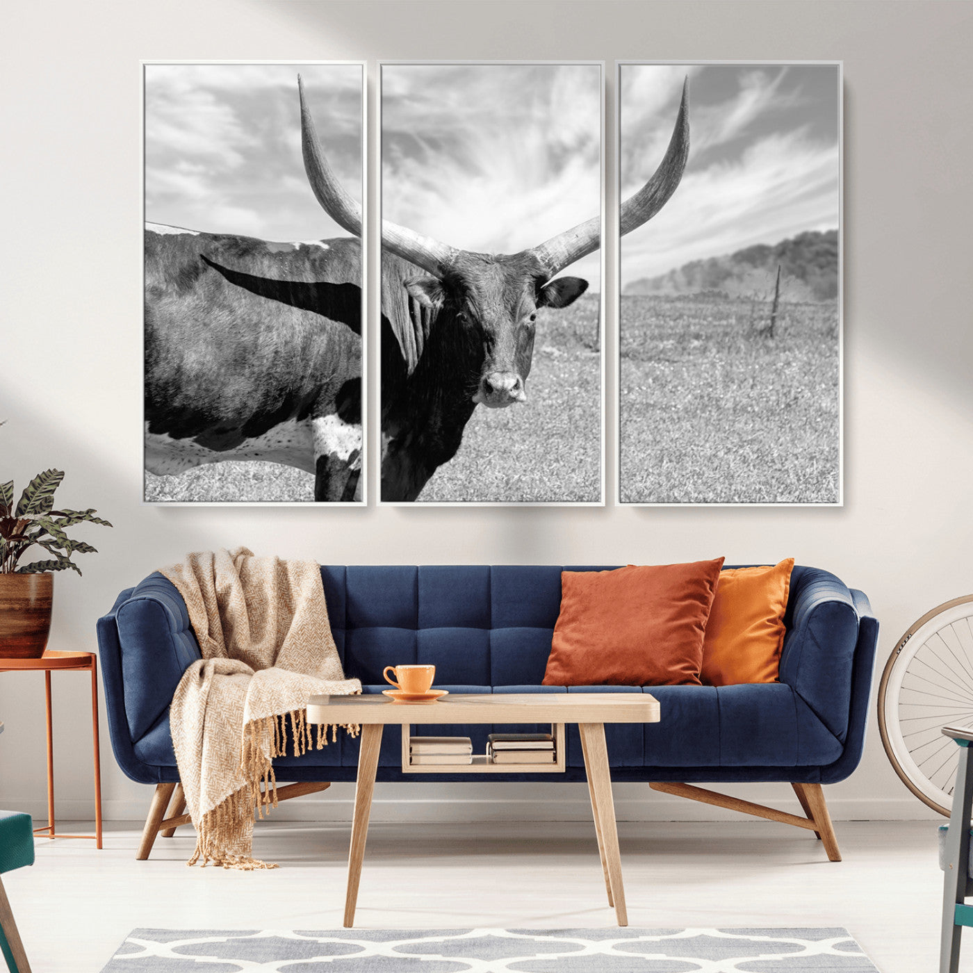 MGV-FC-48X32-3P - Cattle Wall Art Longhorn Cow Canvas Print