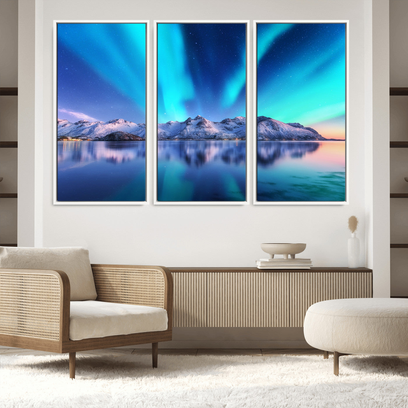 49902-MGV-FC-48X32-3P_White-Northern Lights above Mountain Wall Art, Northern Lights Wall Art Canvas Print