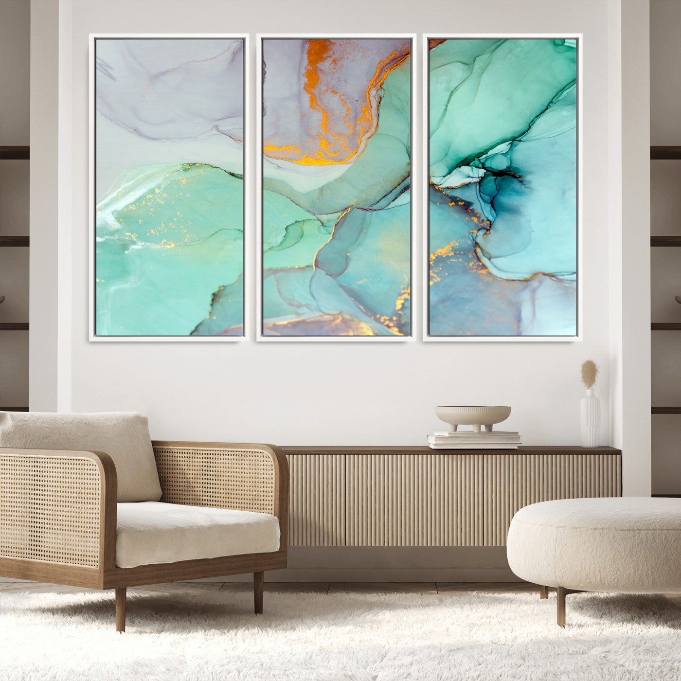 36934-MGV-FC-60X40-3P_White-Colorful Marble Fluid Effect Canvas Wall Art Print