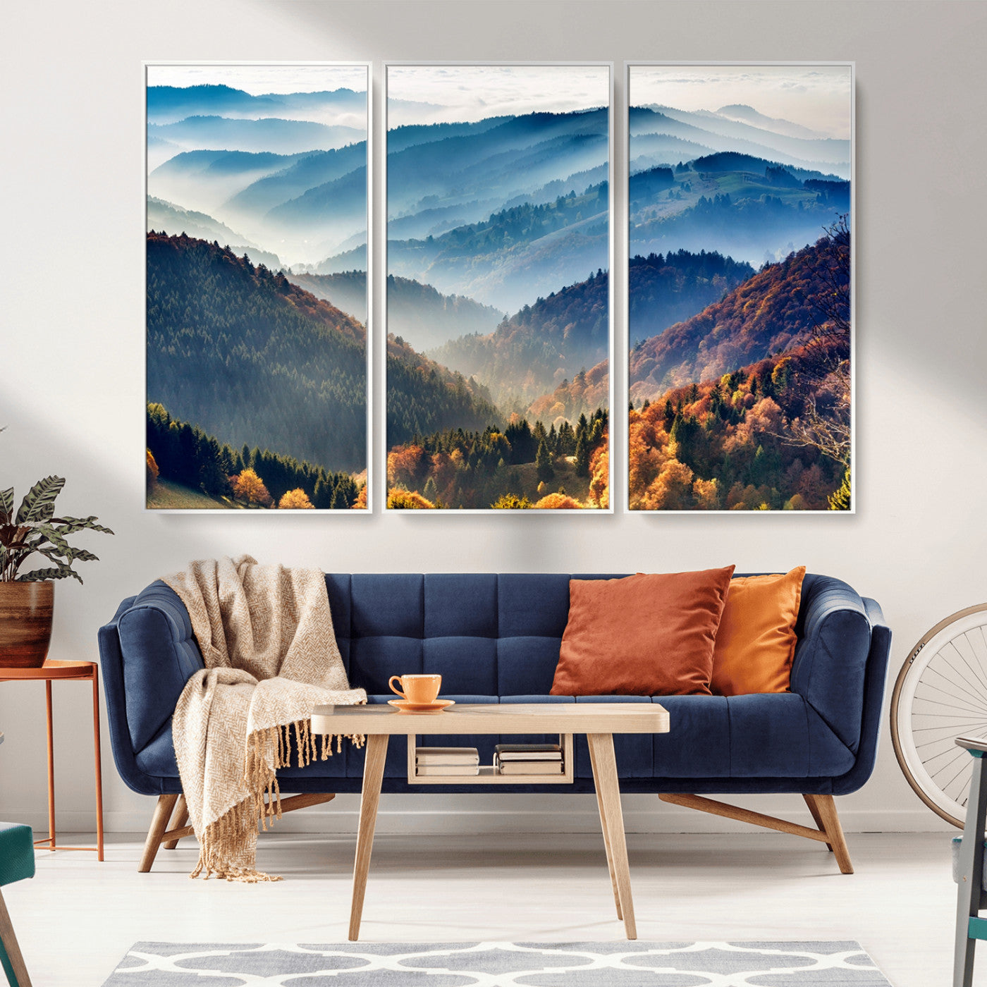 MGV-FC-48X32-3P - Mountains Forest Autumn Wall Art Canvas Print