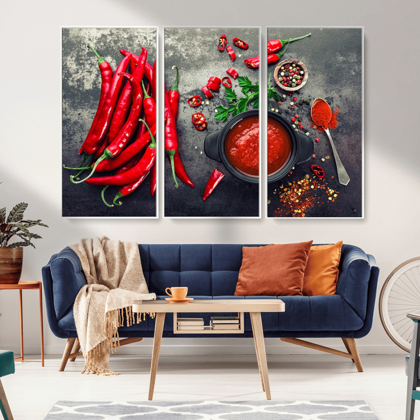 MGV-FC-48X32-3P - Red Pepper Kitchen and Restaurant Wall Wall Art, Red Pepper Kitchen Wall Decor Canvas Print