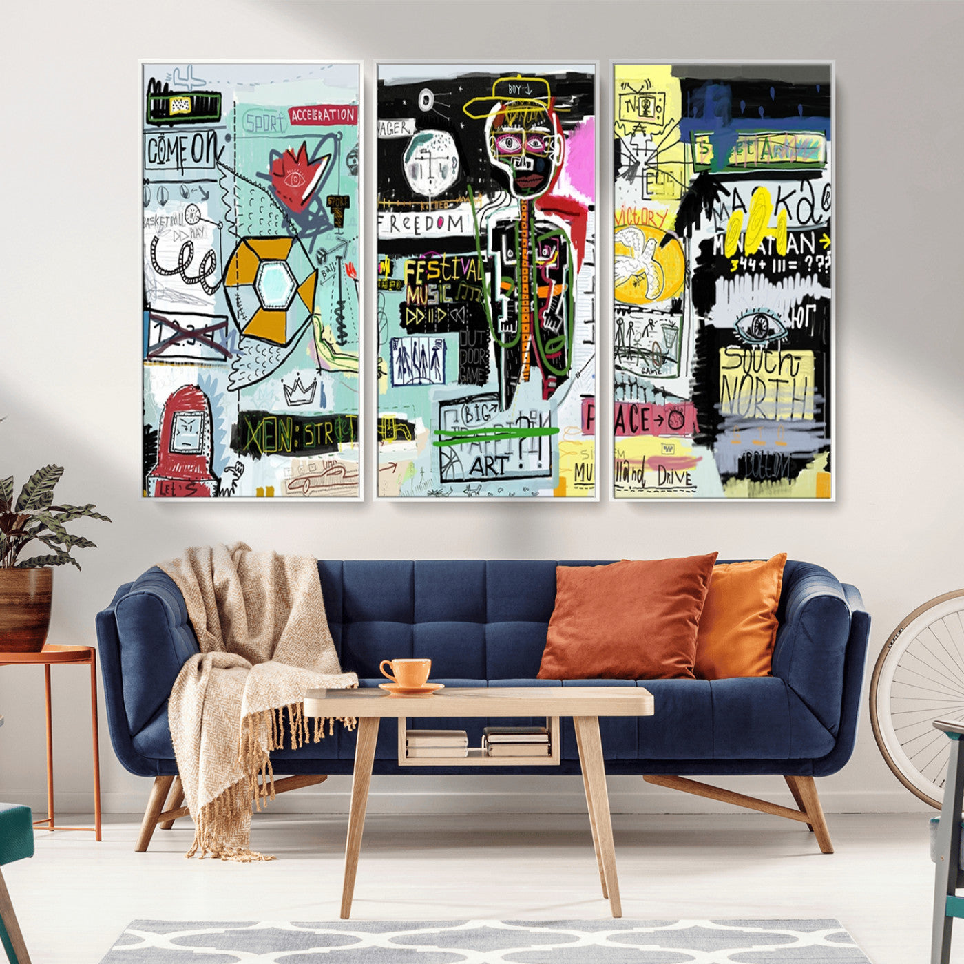 MGV-FC-48X32-3P - Abstract Graffiti Canvas Street Art-Inspired Graffiti Triptych Canvas – Modern Abstract Wall Art for