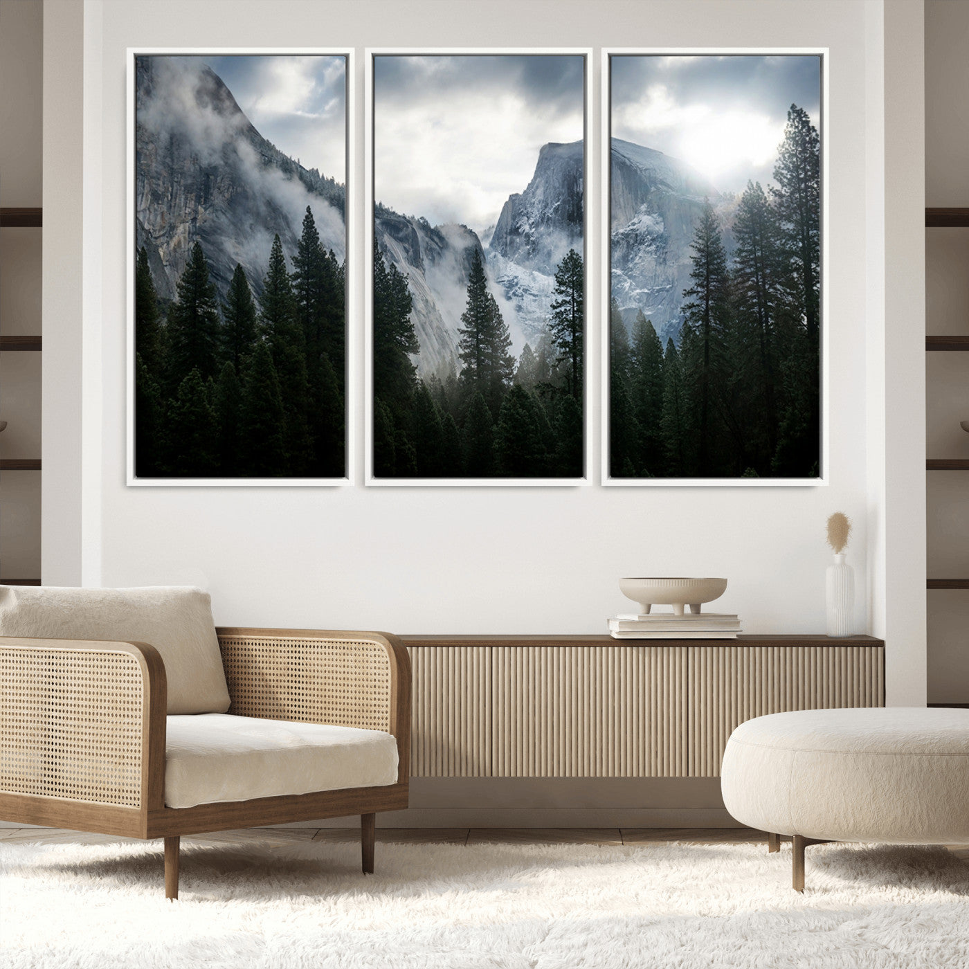 98725-MGV-FC-60X40-3P_White-Wall Art Foggy Forest Landscape Canvas Print