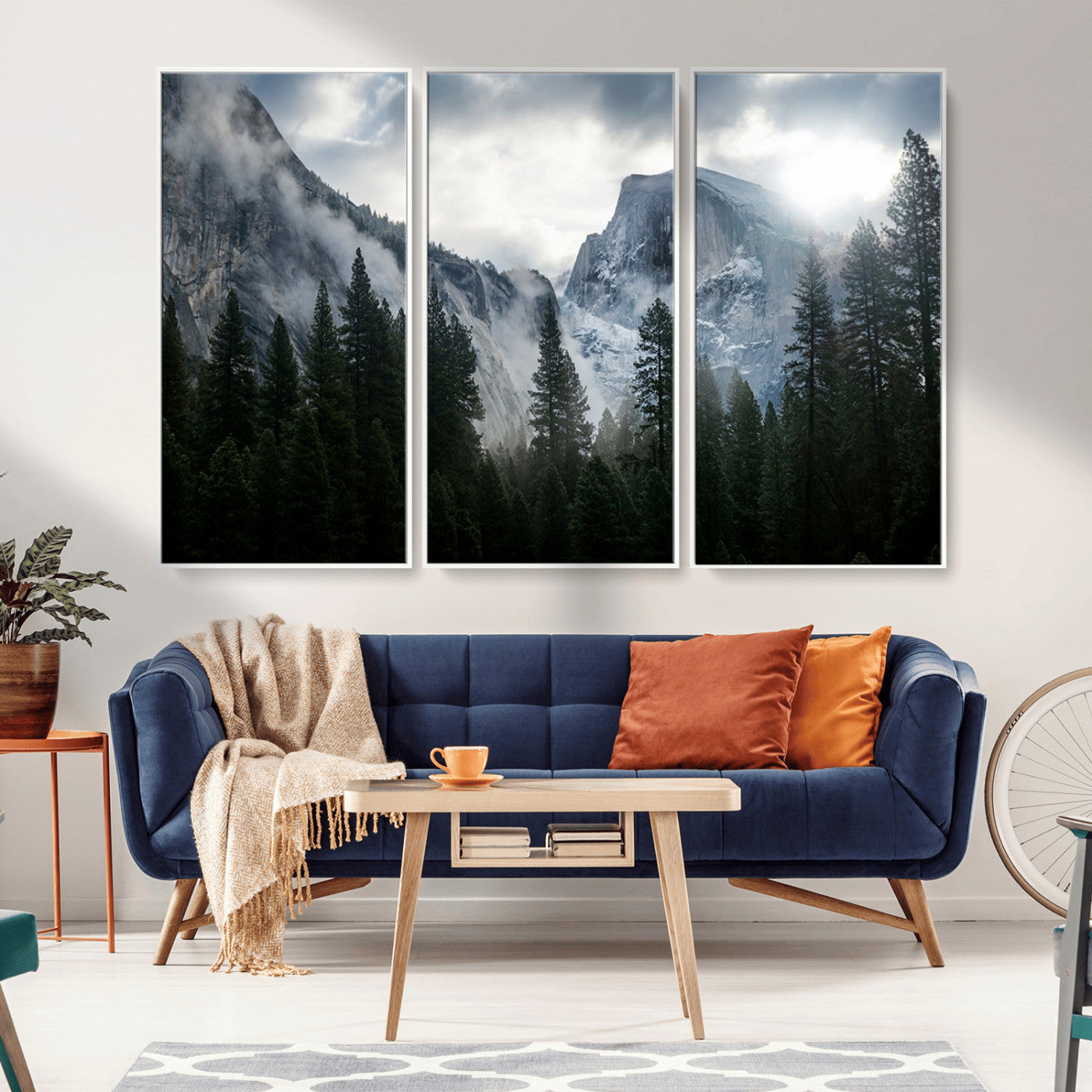 MGV-FC-48X32-3P - Yosemite National Park El Capitan Foggy Mountain Wall Art | Large Canvas Print for Living Room,