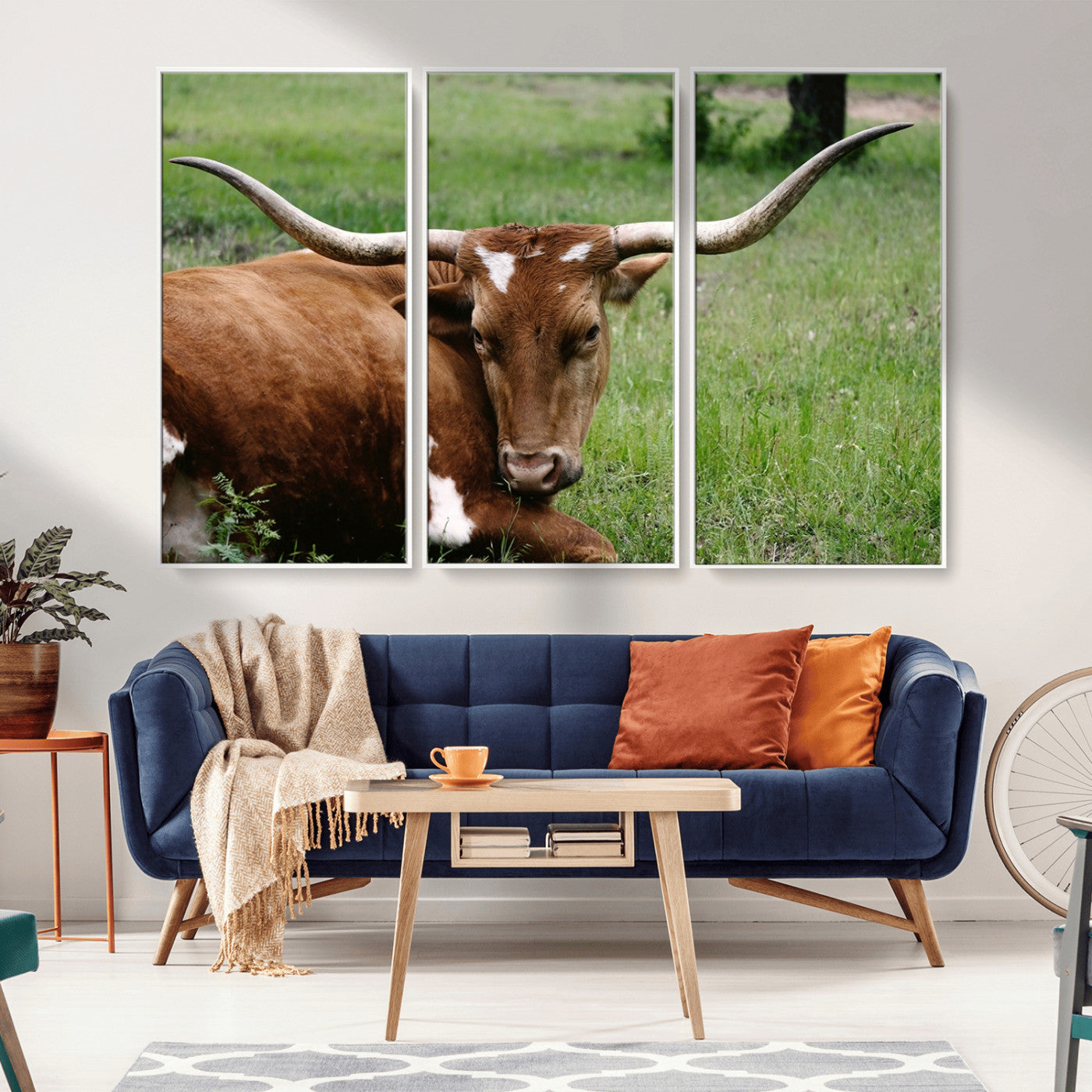 MGV-FC-48X32-3P - Longhorn Cow Animal Wall Art Canvas Print