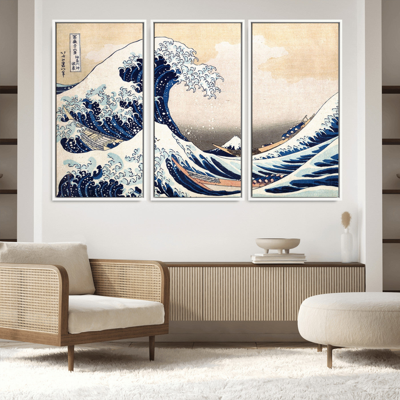 35635-MGV-FC-48X32-3P_White-Wall Art Kanagawa Canvas Artwork Abstract Print