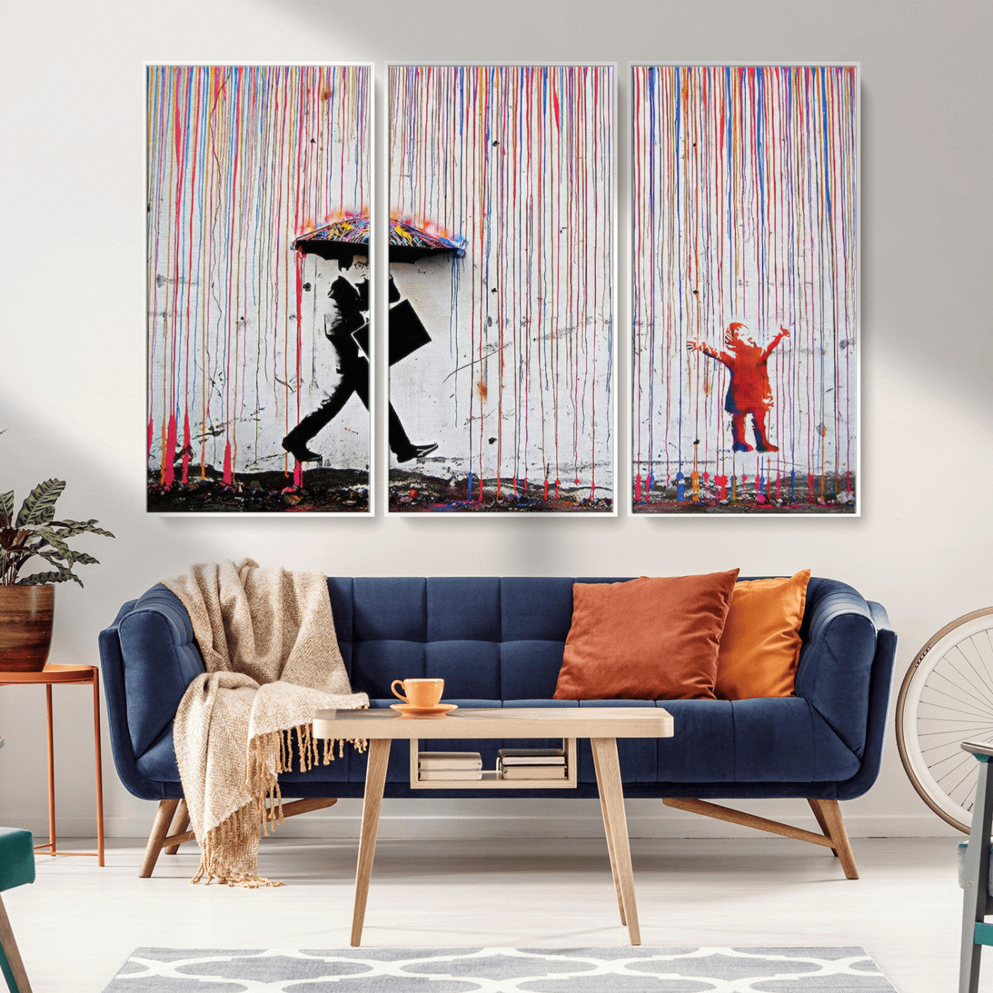 MGV-FC-48X32-3P - Banksy Wall Art Canvas Print, Framed Graffiti Art Picture Print, Banksy Urban Graffiti Perfect Modern Decor Artwork