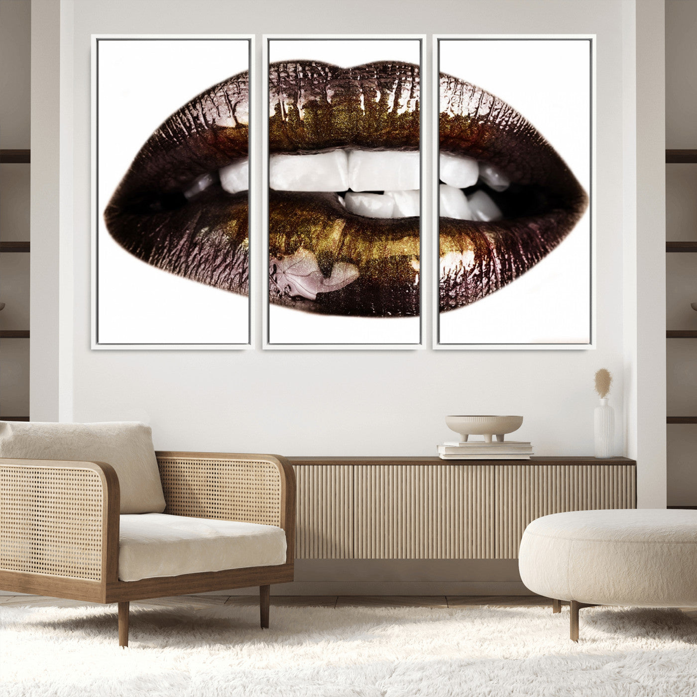 67580-MGV-FC-60X40-3P_White-Close Up Lips Wall Art Canvas Print